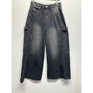 Y2K Black Wide Leg Cargo Jeans – Grunge Streetwear Pants